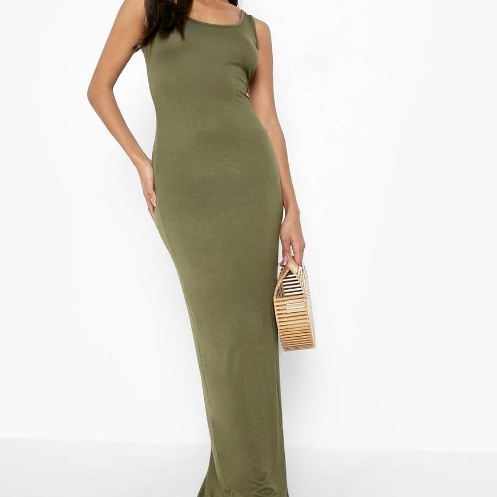 Olive Green Scoop Neck Maxi Dress